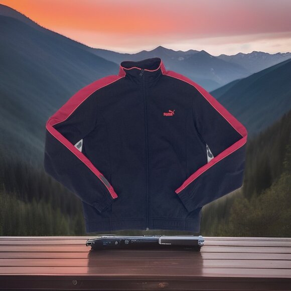 Puma Women’s Zip-Up Track Jacket T7 Track Black Mauve Red Size Large - Picture 1 of 11